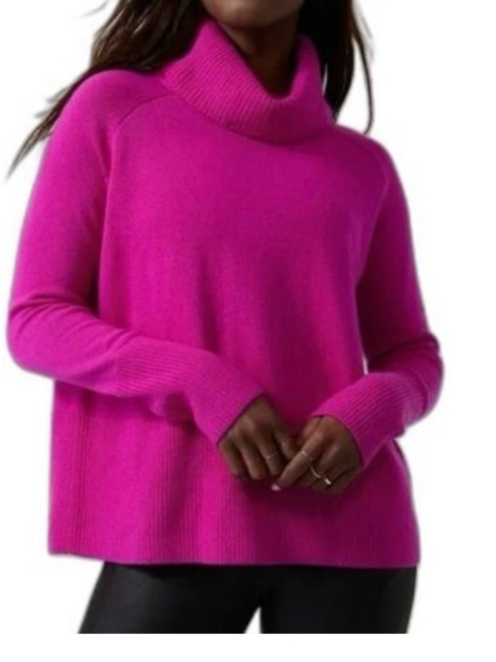 Women’s Athleta Aspen Turtleneck Small Wool Cashmere Magenta Quiet Luxury